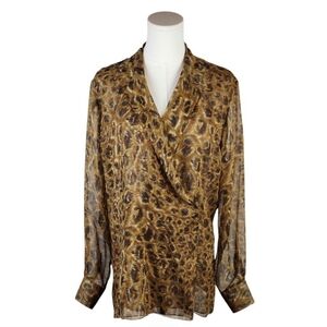 Emanuel Ungaro Rare Vintage 100% Silk Leopard Print Size 6/40 Sheer Blouse
